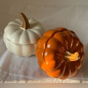 4” Covered Dish Fall Pumpkin Bakeware World Market Casserole Halloween Gourd Lot